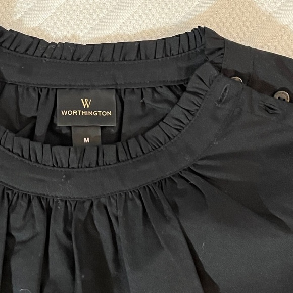 Worthington Mock Ruffled Neck w/ Puffy Long Sleeve Blouse Black Size Medium NWT - Picture 7 of 8